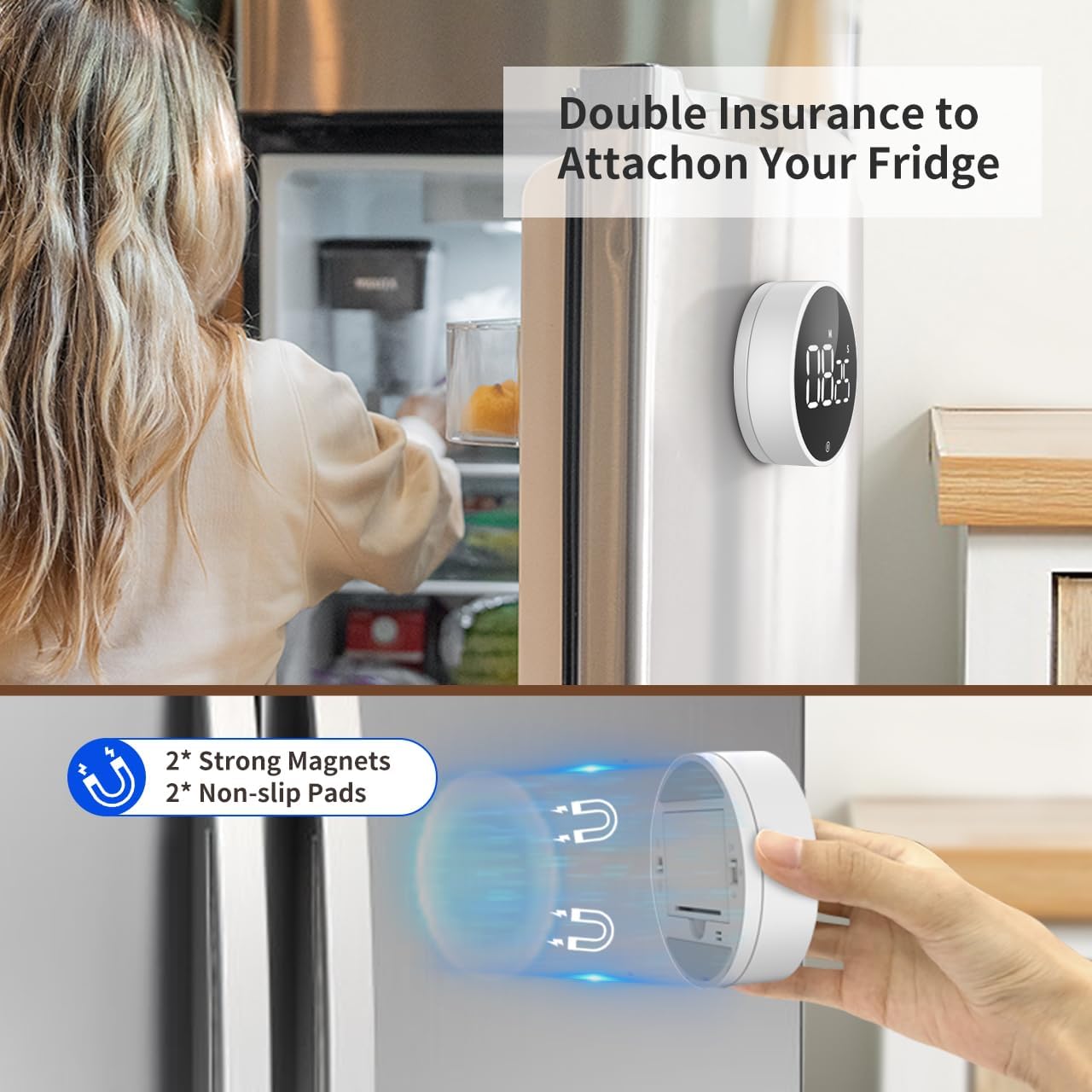 VOCOO Digital Kitchen Timer - Magnetic Countdown Countup Timer with Large LED Display Volume Adjustable, Easy for Cooking and for Seniors and Kids to Use (White)