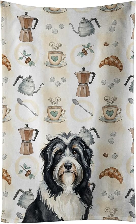 Caroline's Treasures Black Bearded Collie Coffee Bar Kitchen Towel Velour Plush by CarolinesTreasures