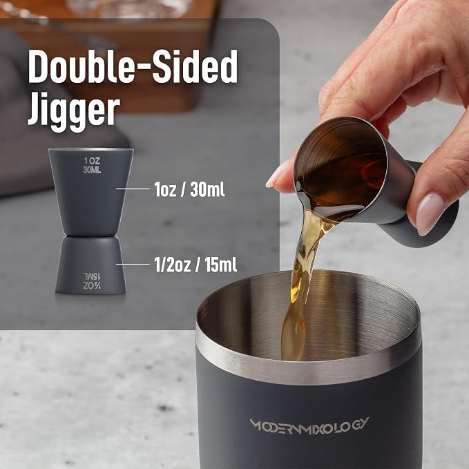 Modern Mixology 24oz Matte Dark Grey Cocktail Shaker Set – Bartender Essentials - Image 5