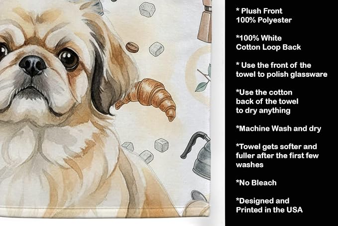 Caroline's Treasures Fawn Pekingese Coffee Bar Kitchen Towel Velour Plush Front - Image 4
