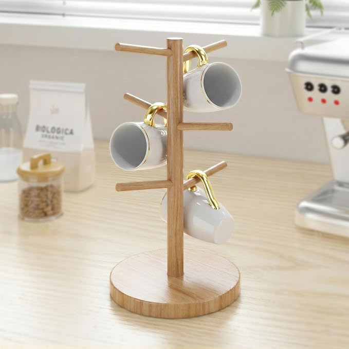 Wisuce Bamboo Coffee Mug Holder Tree, Thicker Base Coffee Cup Holder Stand - Image 2