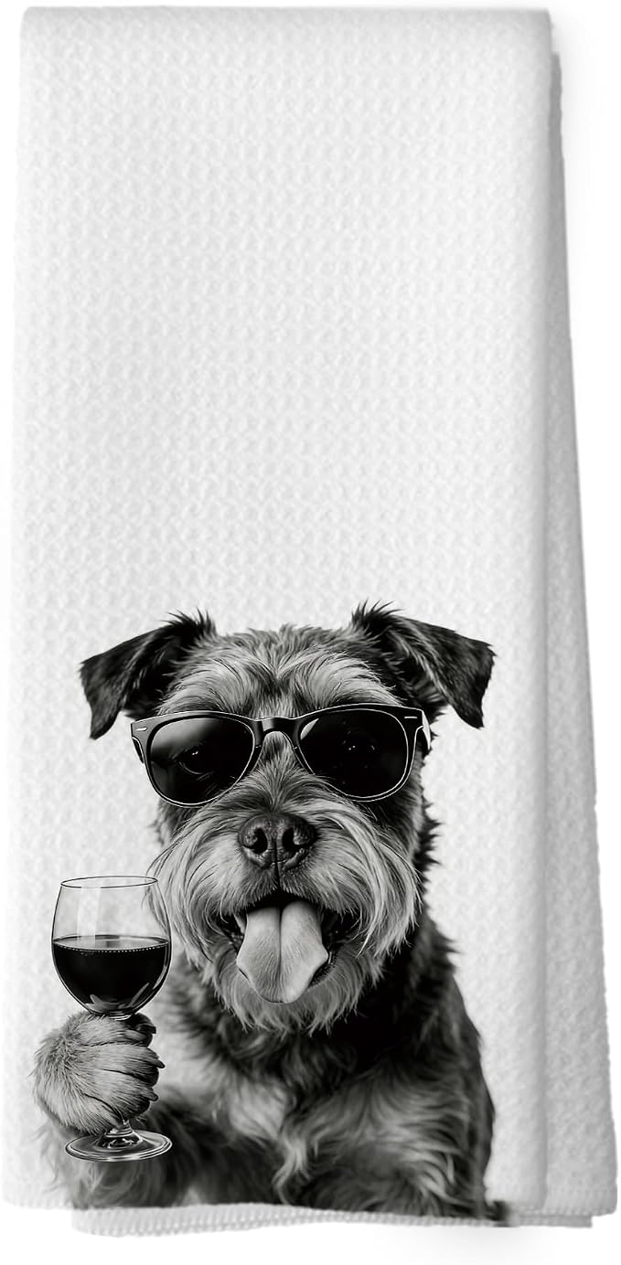 Funny Standard Schnauzer Wine Bar Kitchen Dish Towels, Standard Schnauzer Gifts by XPH