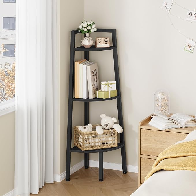 Hoctieon Corner Shelf, 3-Tier 40" Tall Corner Bookshelf, Rustic Ladder Shelf - Image 8