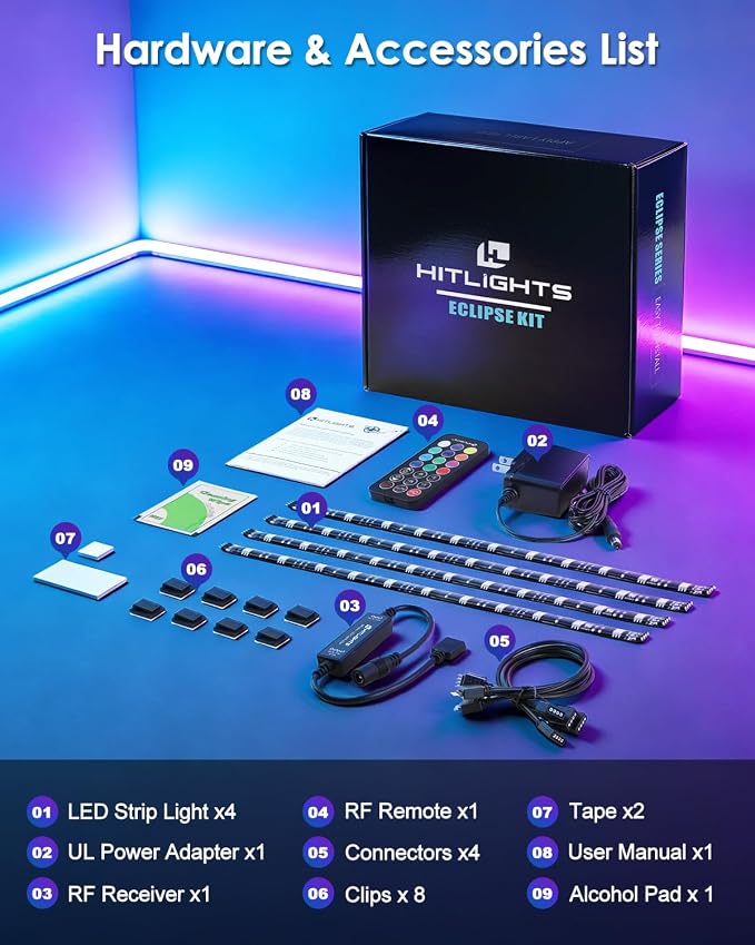 HitLights LED Strip Lights, 4 Pre-Cut Waterproof RGB Small LED Light Strip Kit - Image 8