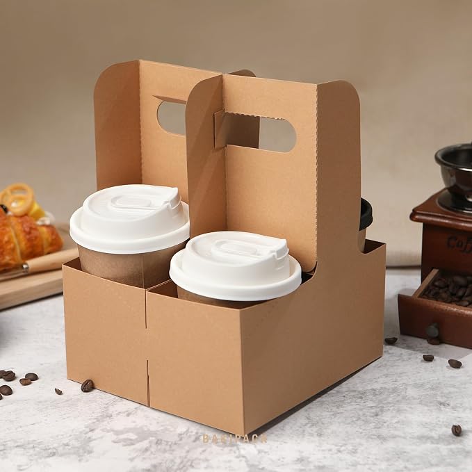 2 Cup Drink Carrier with Handles, 30 Sets Kraft Paperboard Cup Carriers of - Image 2