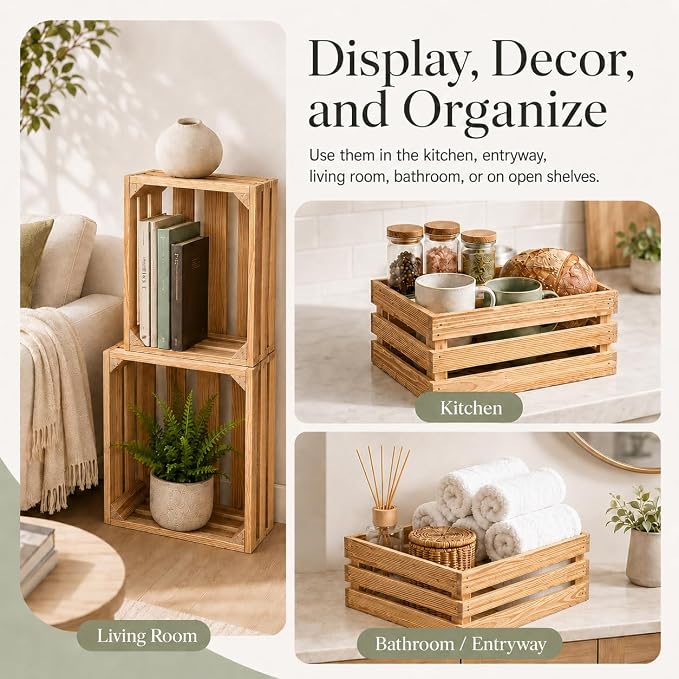 Wooden Crates for Display 6 Pack, Rustic Nesting Wooden Crate Set | 6 Size pine - Image 6