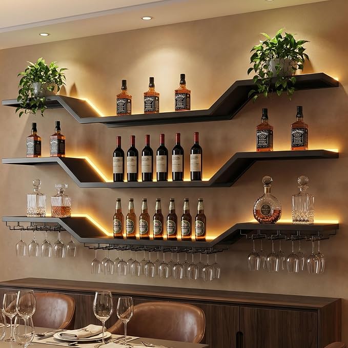 70.9-inch/180cm Metal Wall Mount Wine Rack, 3-tiers Modern Wall Bar Shelf - Image 8