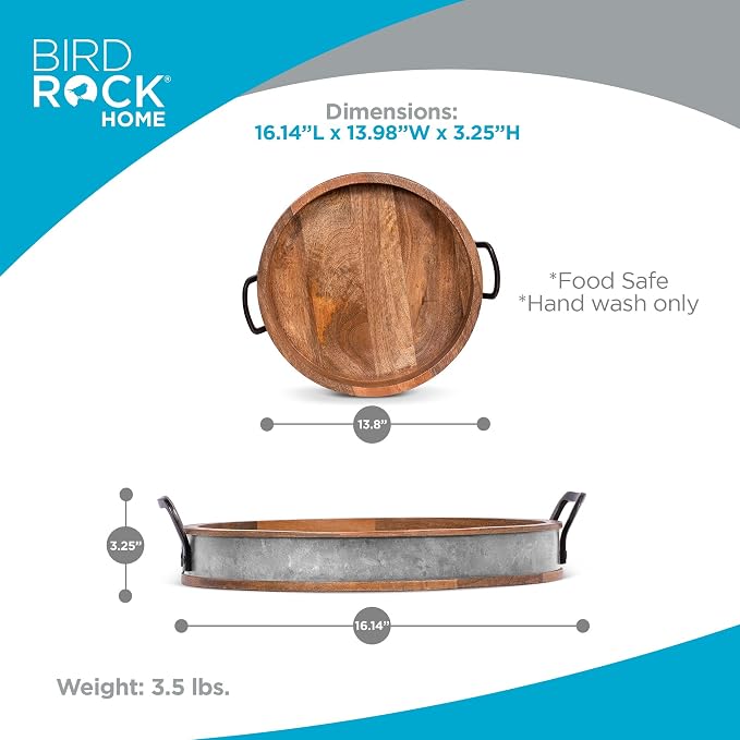 BIRDROCK HOME Large Round Wooden Serving Tray - Image 5