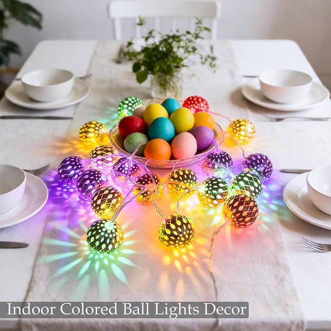 USB & Battery Operated Pastel Metal Ball String Lights Easter Egg Decor - Image 6