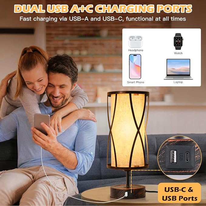 Distressed Table Lamps for Living Room, 3 Way Dimmable Touch Lamps, Small - Image 5