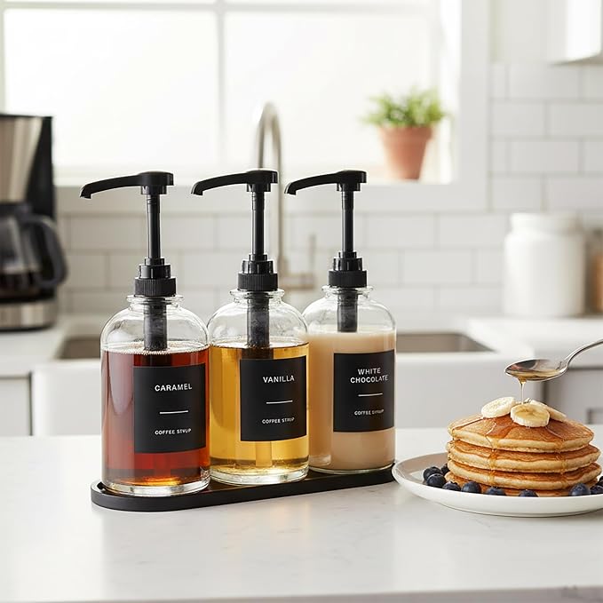 Coffee Syrup Dispenser for Coffee Bar, Glass Syrup Bottle - Image 5