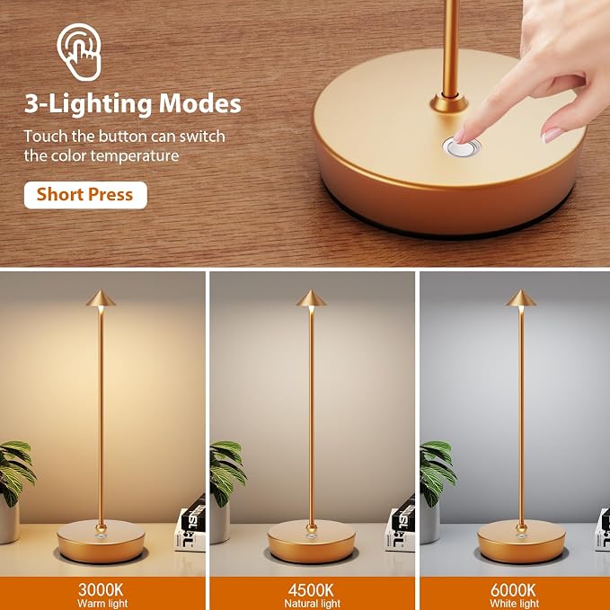 Rechargeable Cordless Table Lamp, Portable Powered LED Battery 6000mAh Metal - Image 3
