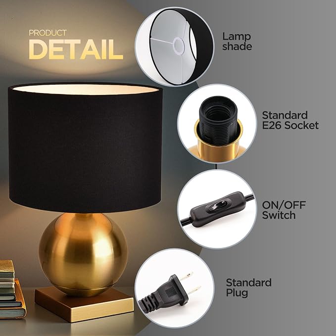 Gold Ball Modern Table Lamp, Mid Century Bedside Lamp Nightstand Light - Image 3
