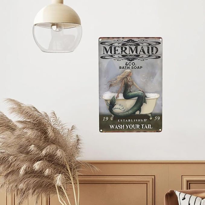 Retro Signs Vintage Bathroom Mermaid Bath Soap Wash Your Tail Signs Retro - Image 6