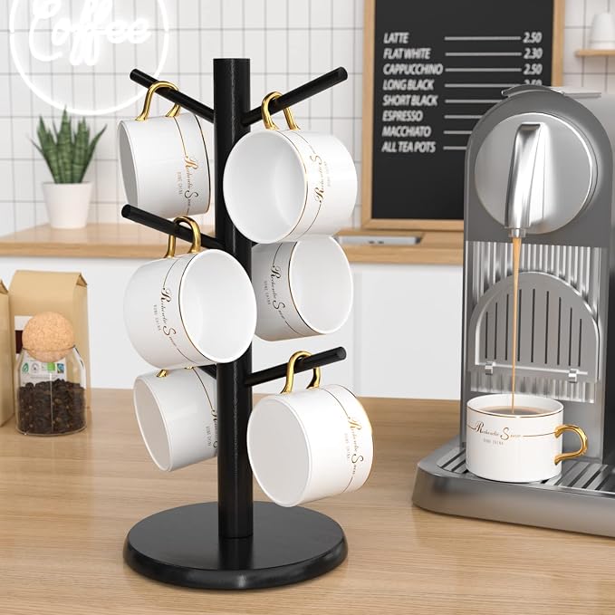 Wisuce Black Coffee Mug Tree Bamboo Mug Holder Coffee Cup Stand Mug Holders by Wisuce