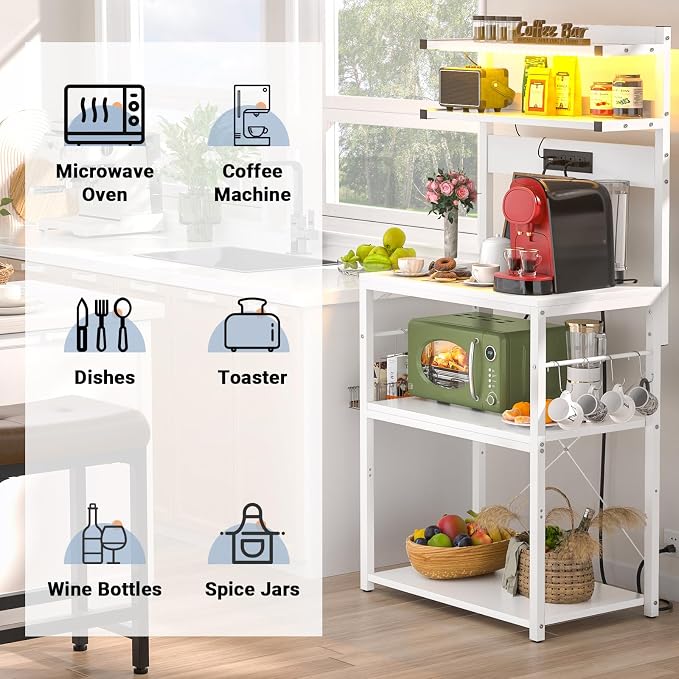 Aheaplus Bakers Rack with Power Outlet, Microwave Stand, 5 Tiers Coffee Bar - Image 6