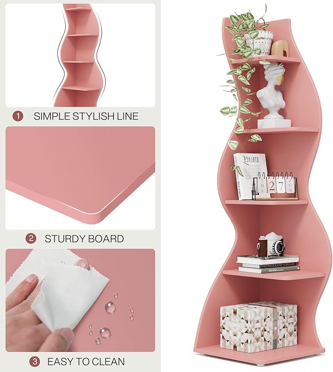 Tribesigns Corner Shelf, Modern 5-Tier Wall Corner Bookshelf, Stylish Corner - Image 9