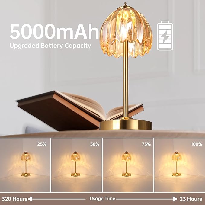 Shenmoyl Tulip Table Lamp with 5000mAh Battery & Touch Control, Cordless Table - Image 2