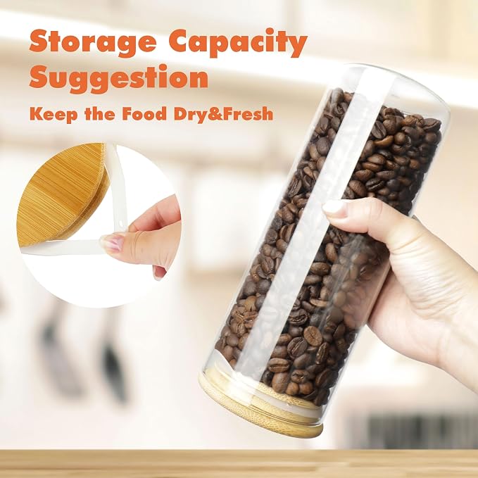 Glass Storage Containers with Airtight Bamboo Lids, Round Glass Jars Pantry - Image 6