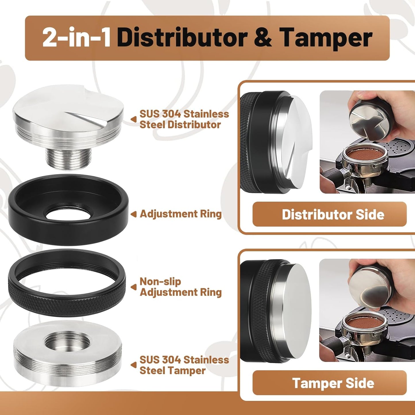 53mm Espresso Tools – Coffee Distributor and Tamper Leveler, WDT Tool, Magnetic Dosing Funnel and Puck Screen with Remover, Espresso Accessories Kit Fits 53mm Portafilters and Espresso Machines