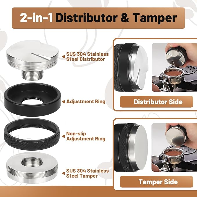 51mm Espresso Accessories Kit – Coffee Distributor and Tamper Leveler, WDT Tool - Image 2