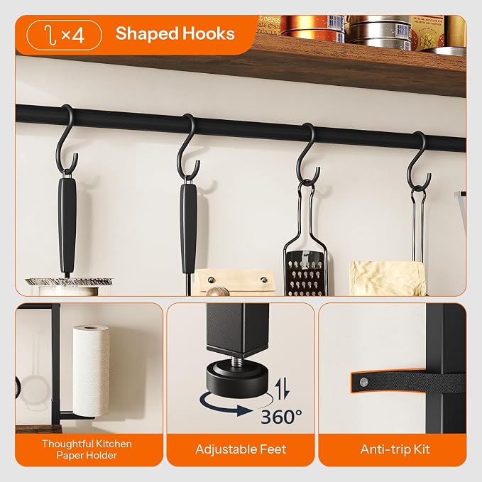 HOOBRO Bakers Rack with 4 AC Power Outlets, 5-Tier Coffee Bar with Wire Basket - Image 8