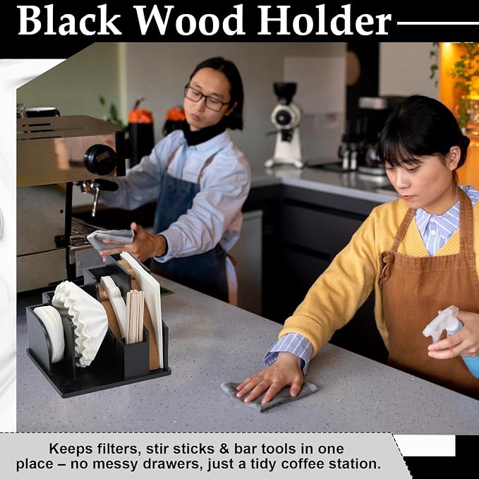 Black Coffee Filter Holder Wood Filter Storage Stand Coffee Paper Storage - Image 5