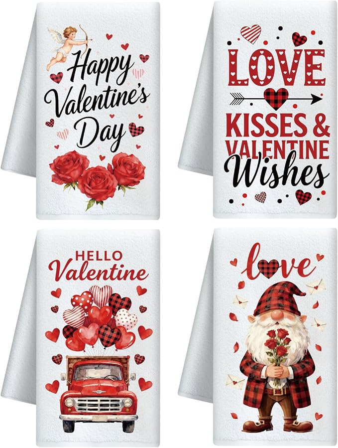 CUTHOLLOW Valentine's Day Decorative Kitchen Towels Set of 4, 15.74"x23.62" by CUTHOLLOW