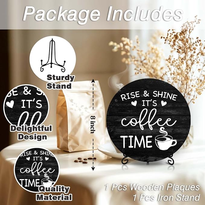Farmhouse Coffee Bar Decor, Rustic Wooden Plaques - Image 2