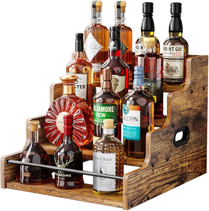 KLM Liquor Bottle Display Shelf, Coffee Syrup Rack Organizer, 4 Step Countertop by KLM