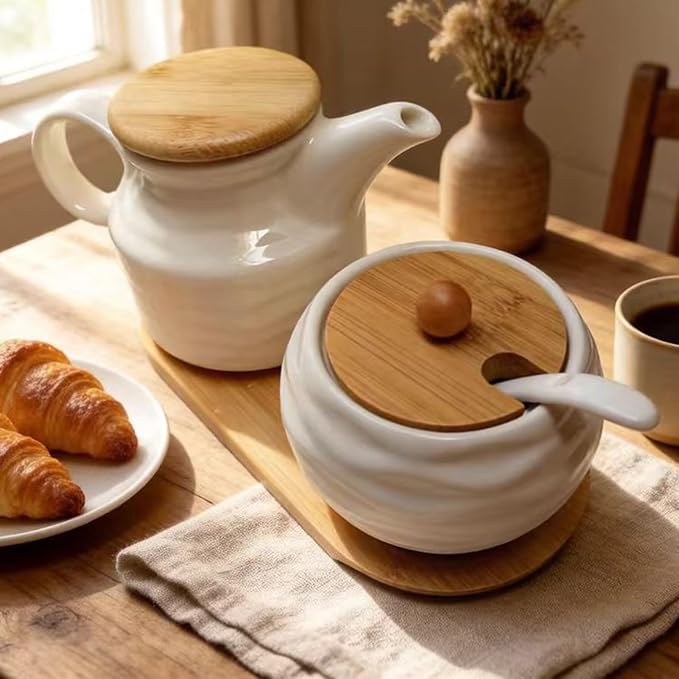 Ceramic Sugar and Creamer Container Set, 12oz Cream Pitcher and 7.5oz Porcelain - Image 2