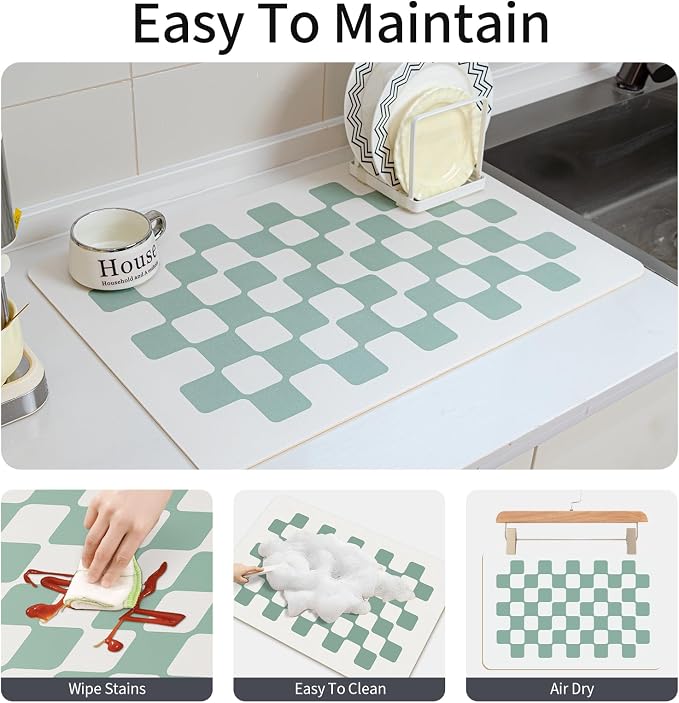 2PCS Large Dish Drying Mats for Kitchen Counter 24''x16'' Black Sage Beige - Image 6