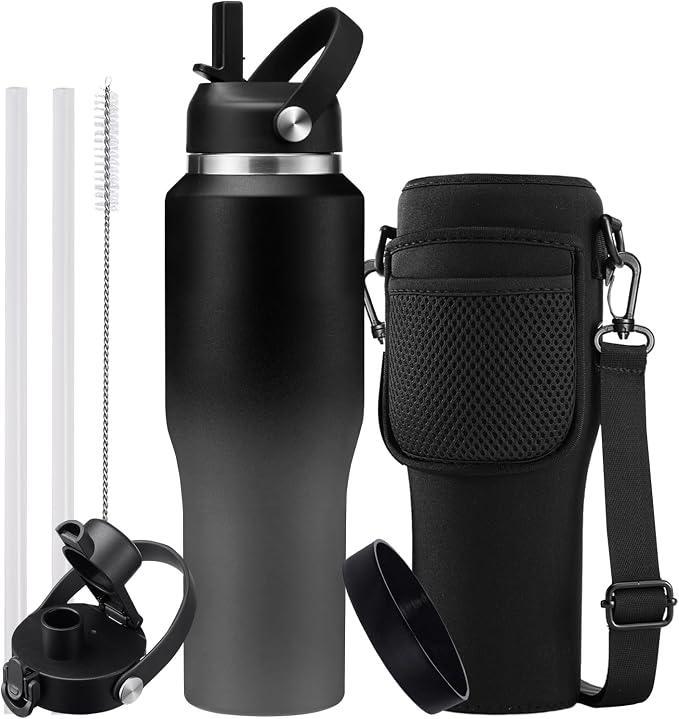 Metal Water Bottle fits-in Cup Holder 32oz, Stainless Steel Vacuum Flask by DIGJUPER