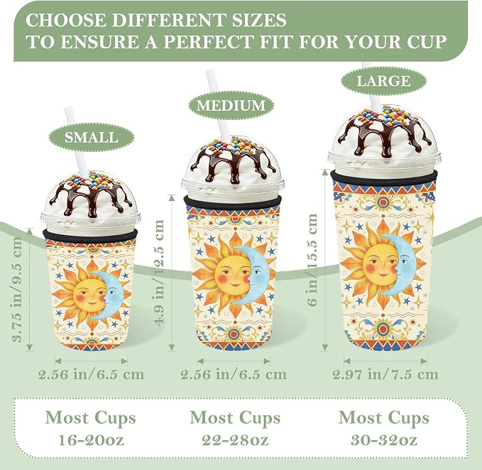 Reusable Insulated Neoprene Iced Coffee Cup Sleeve 3 Pack, Durable Drink Sleeve - Image 3