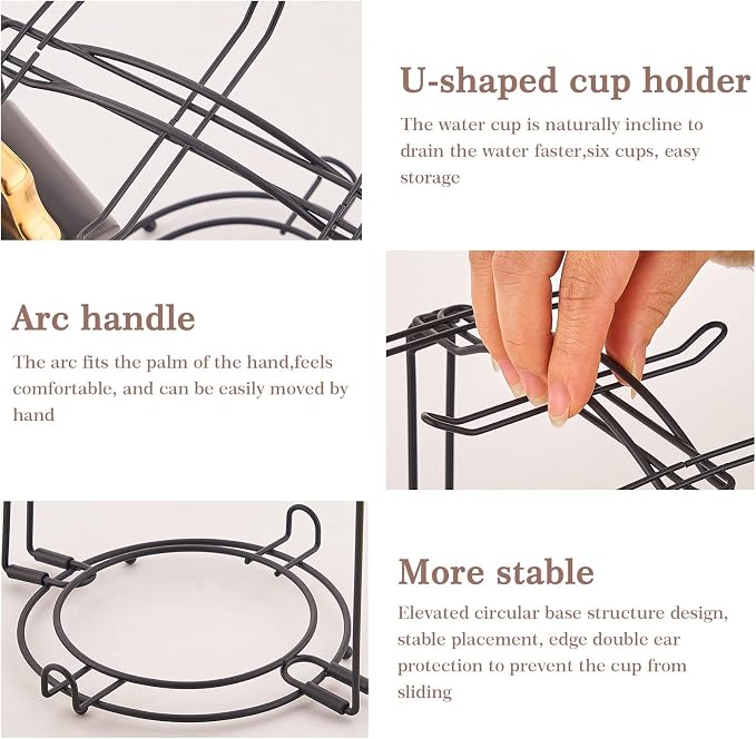 Tea Cup Holder, Coffee Cups and Saucers Display Stand, Metal Foldable Storage - Image 5