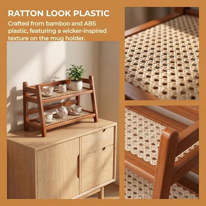Bamboo 2-Tier Coffee Station Organizer, 14.6"×6.7"×10.6" Countertop Organizer - Image 6