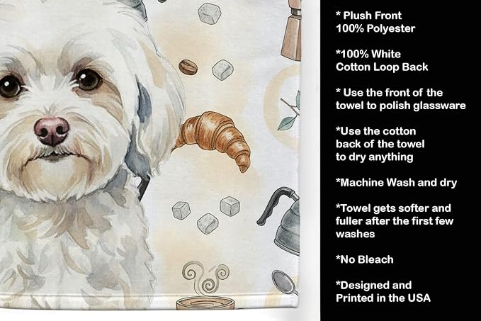 Caroline's Treasures White Havanese Coffee Bar Kitchen Towel Velour Plush Front - Image 4