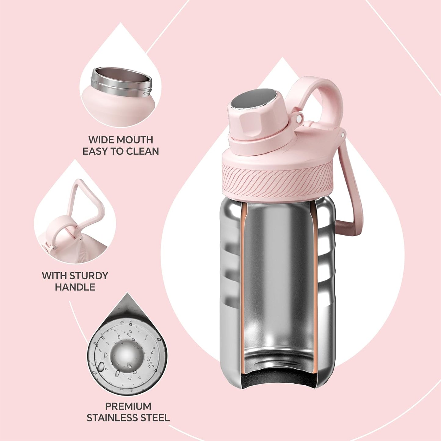 IDEUS Insulated Water Bottle 12oz, Stainless Steel Insulated Water Bottle For School, Insulated Bottles With Straws Leakproof, Vacuum Double Wall Water Bottles For Boys And Girls With 2 Lids, BPA Free