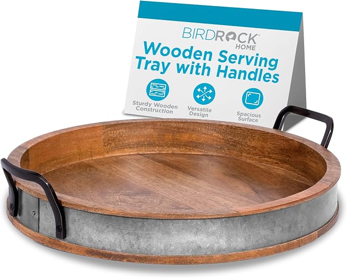 BIRDROCK HOME Large Round Wooden Serving Tray by BIRDROCKHOME