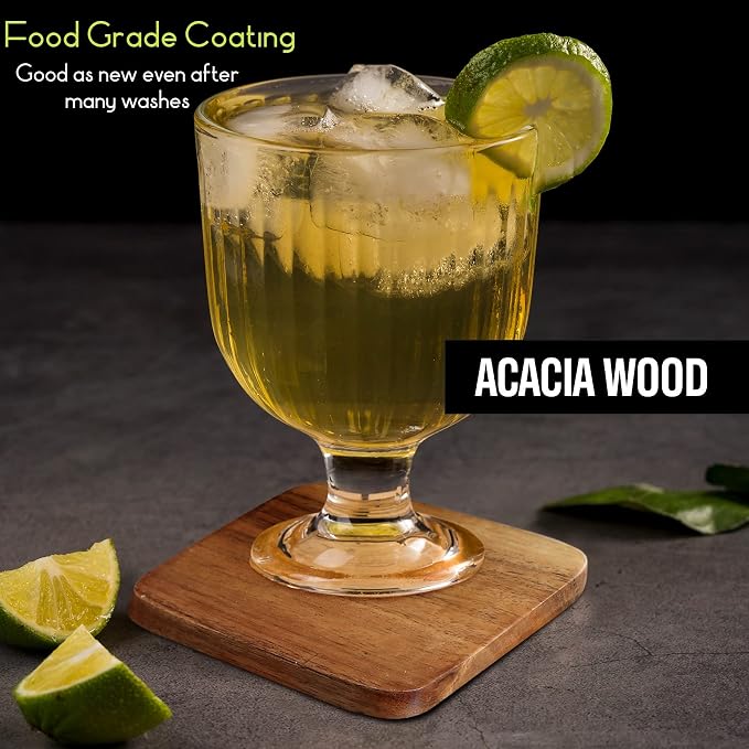 Acacia Wood Handcrafted Set of 6 Square Coasters - Image 2