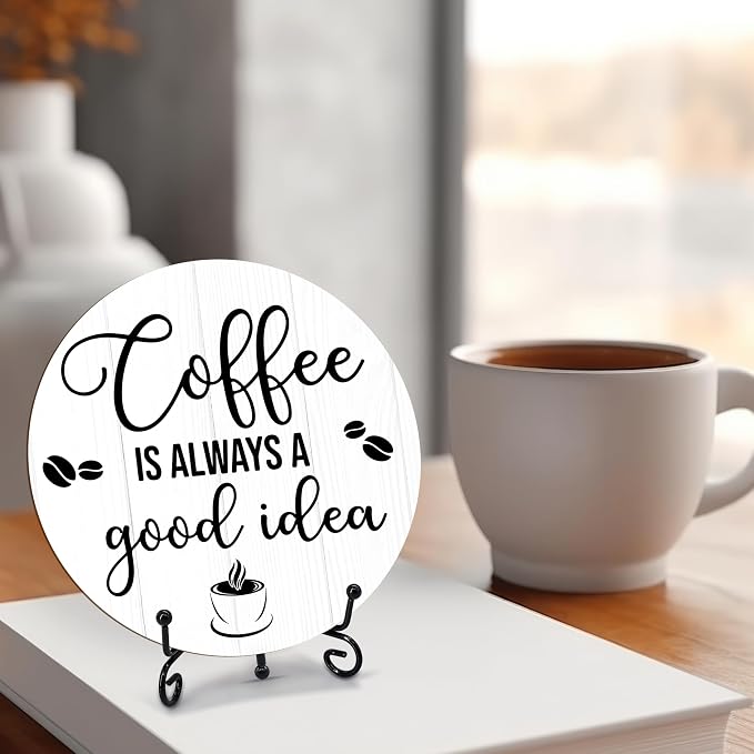 Coffee Is Always A Good Idea Wooden Round Decorative Sign, 6 Inches, Coffee - Image 3