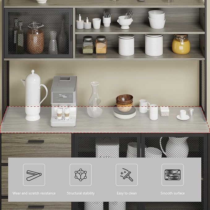 AGOTENI Large Kitchen Hutch Cabinet, Storage Cupboard Pantry - Image 6