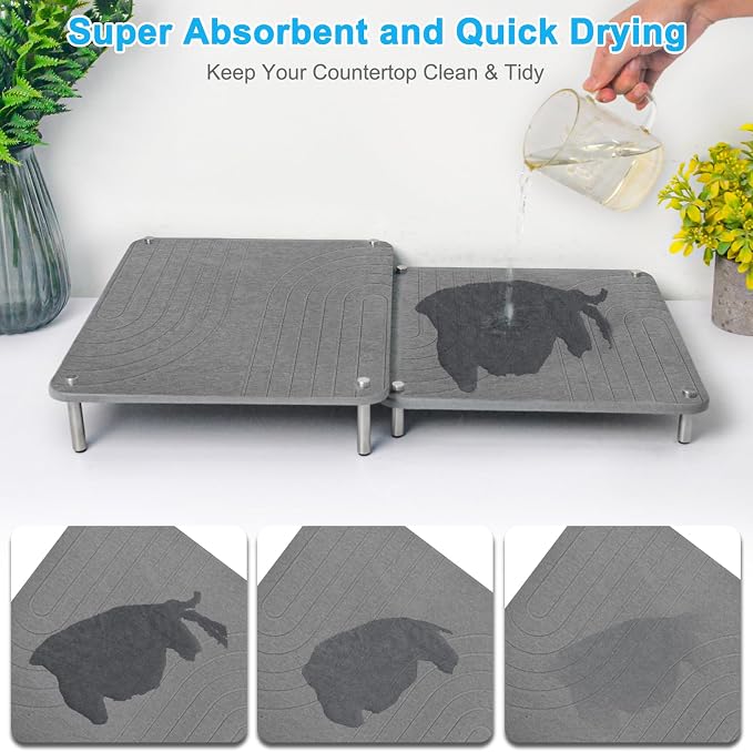 3Pcs Nesting Stone Drying Mat for Kitchen Counter, Quick Drying Stone Dish - Image 2