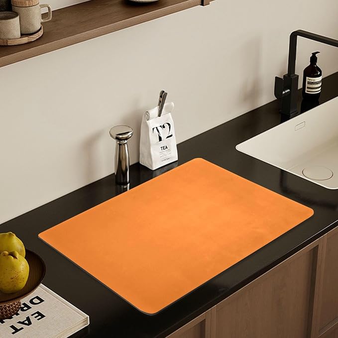 Safety Orange Dish Drying Mat for Kitchen Counter No-slip Rubber Bottom Dish - Image 7