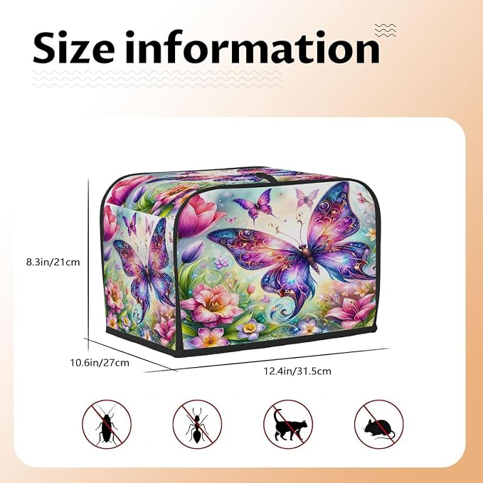 Butterfly Color Flowers Toaster Cover 4 Slice Wide Slot Washable Appliance - Image 5