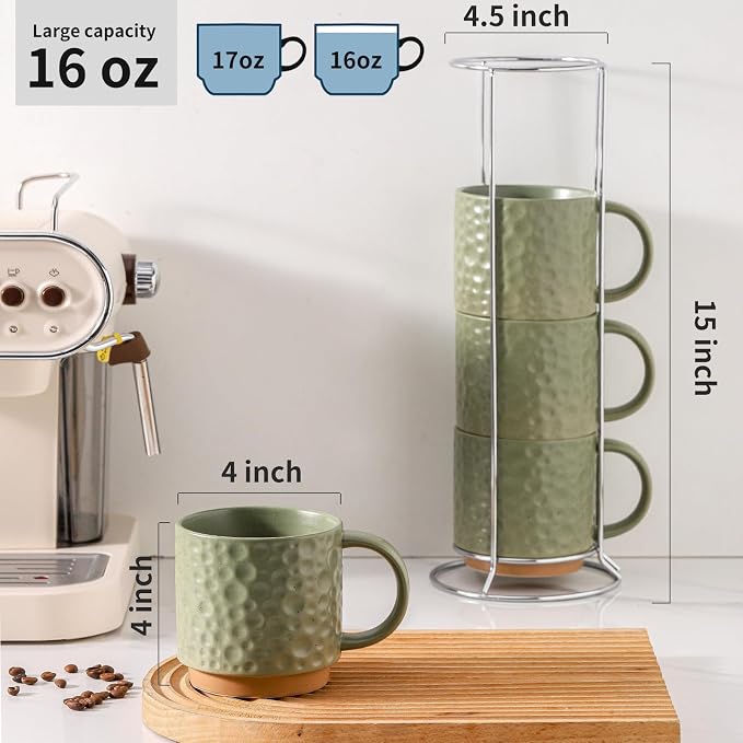 Nihow Ceramic Coffee Mug Set of 4, 16OZ Stackable Coffee Mug Set - Image 2