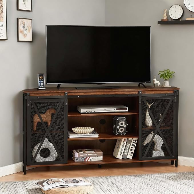 HOMISSUE Corner TV Stand for 55 Inch TV, Rustic Corner Entertainment Center by Homissue