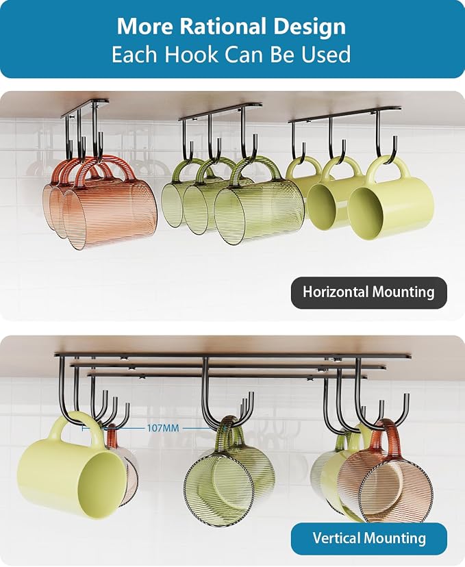 Luckinow 3 Pack Mug Hooks Under Cabinet, Coffee Mug Holder - Image 5