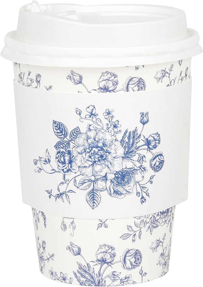 50Pcs Blue Floral Disposable Paper Coffee Cups by FromTablestoTales