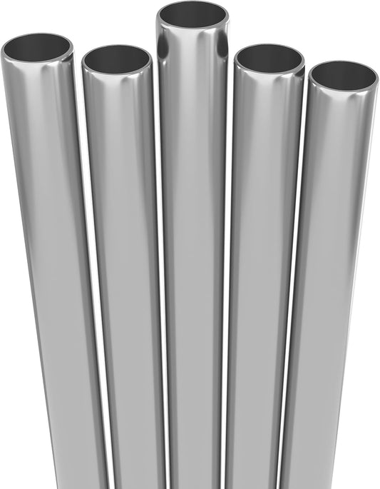 5 Boba Straws Stainless Steel + Cleaning Brush. 10.23" Long Extra Wide Metal Straws Reusable Fat Thick Large Jumbo for Smoothies, Bubble Tea. Dishwasher Safe Hard Drinking Straws. SILVER